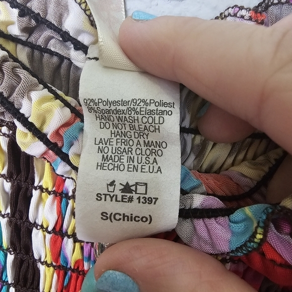 1.2.3 Vibrant Multicolor Smocked Midi‎ Dress Attached Beaded Necklace S Small - Picture 9 of 10